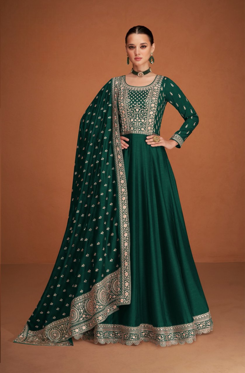 Anaita Green Designer Embroidered Heavy Premium Silk Anarkali Suit