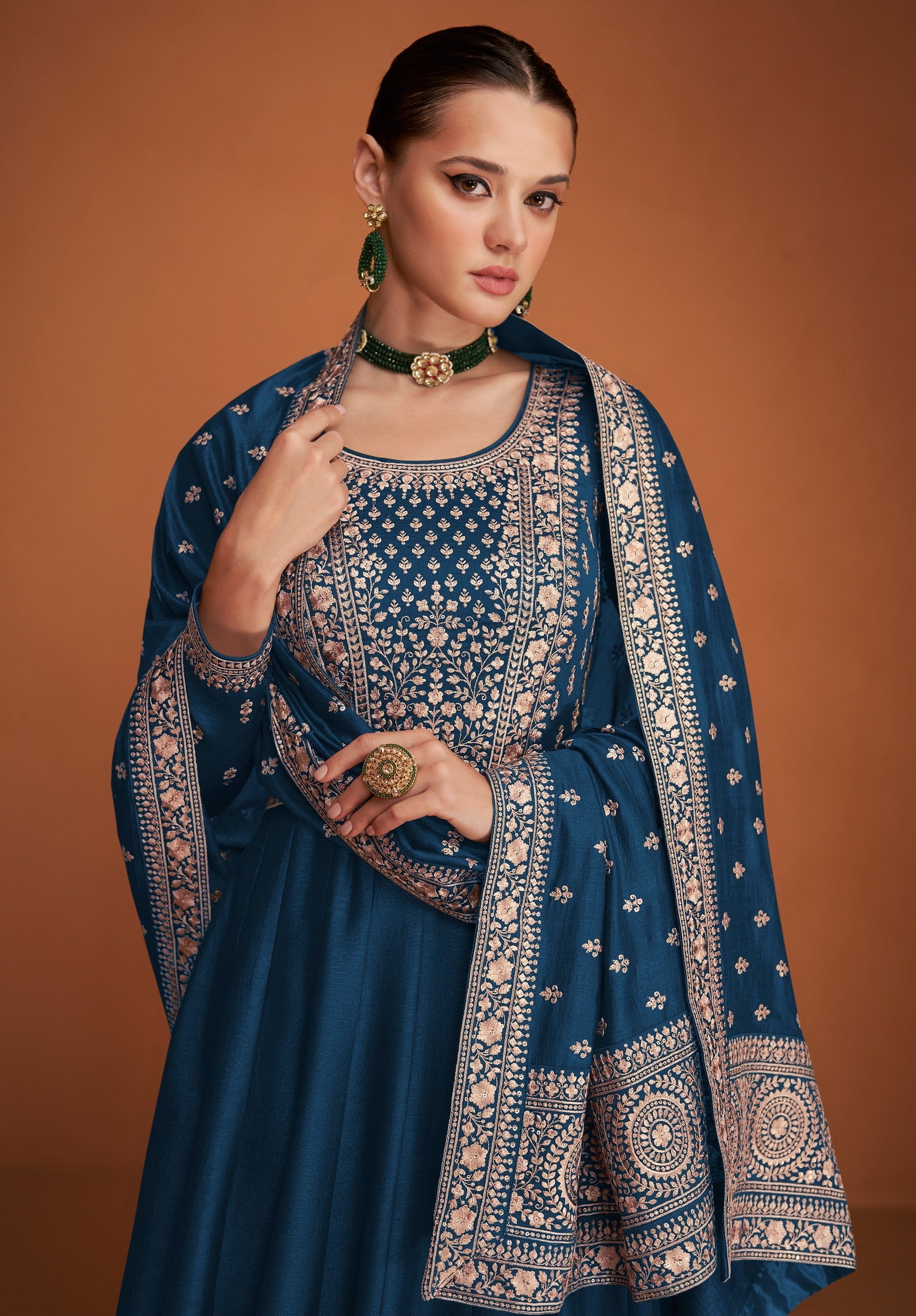 Anaita Navy_Blue Designer Embroidered Heavy Premium Silk Anarkali Suit