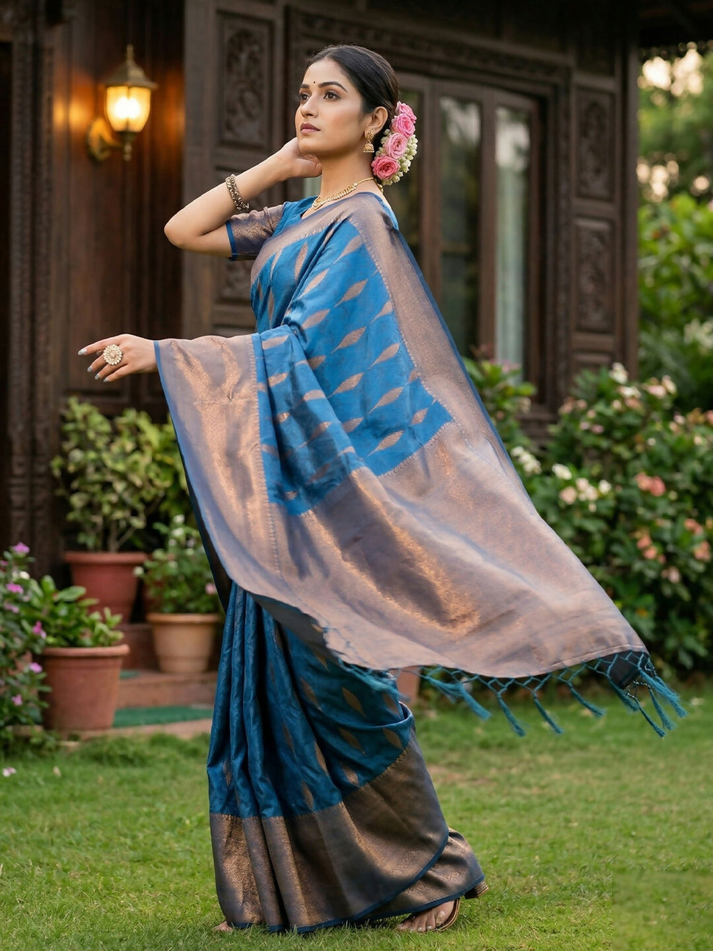 Shree Shyam Fashion Blue Silk Blend Saree