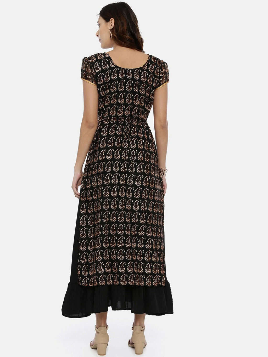 Souchii Black & Yellow Printed Maxi Dress