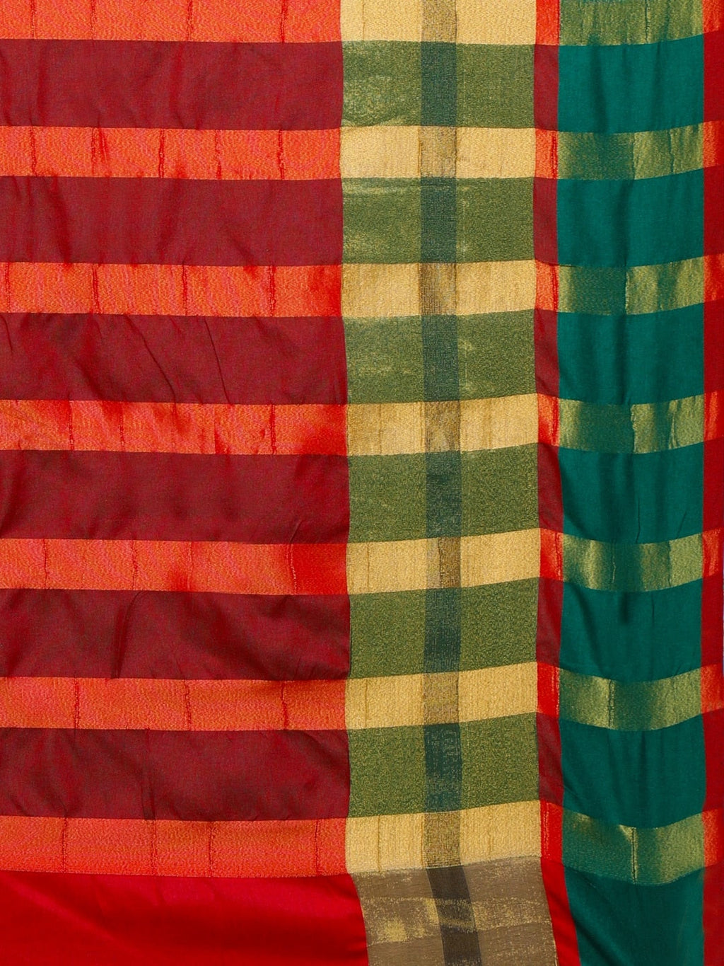 Saree Mall Red & Gold-Toned Silk Cotton Colourblocked Kanjeevaram Saree