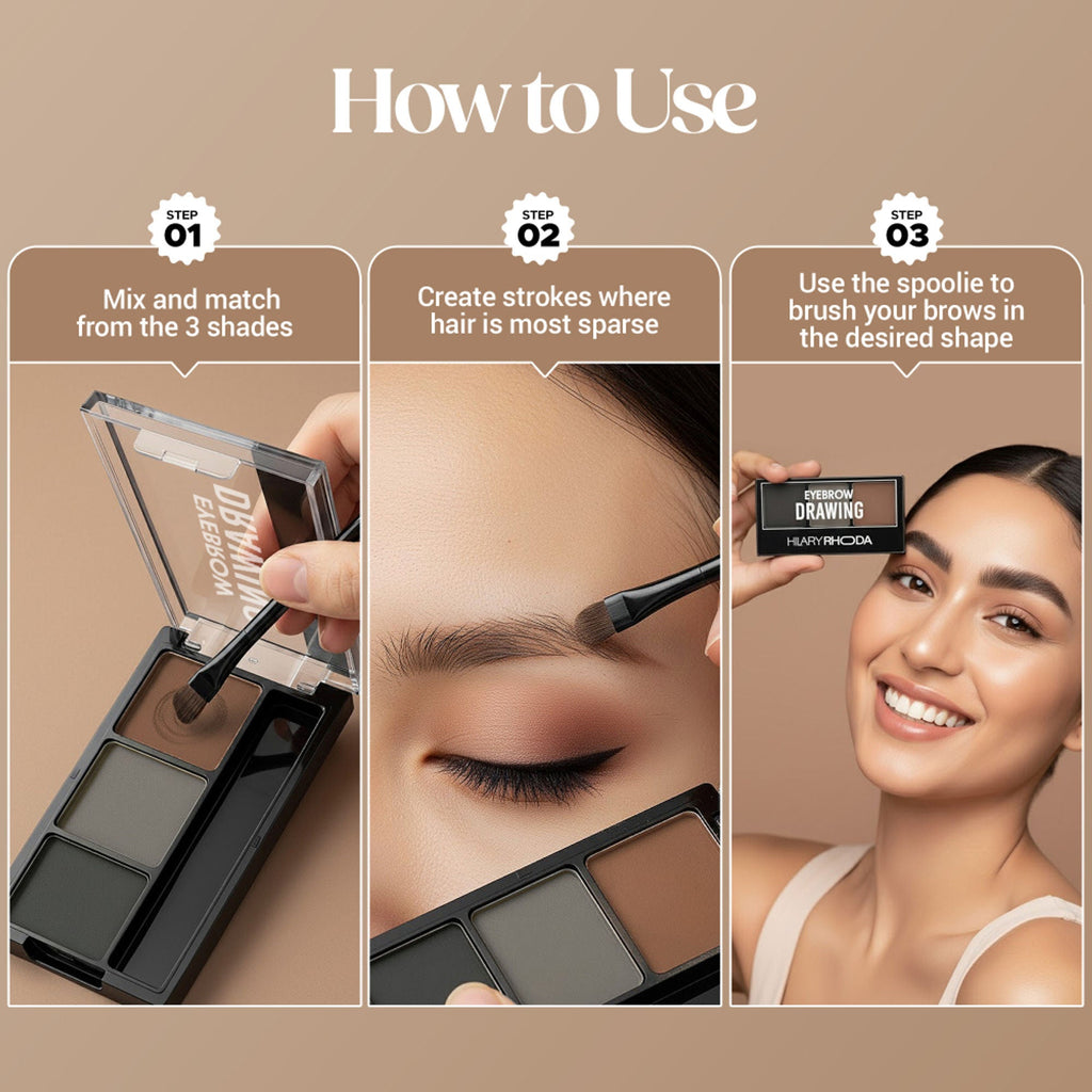 Hilary Rhoda Drawing Eyebrow Palette With 3 Natural Shades - 01