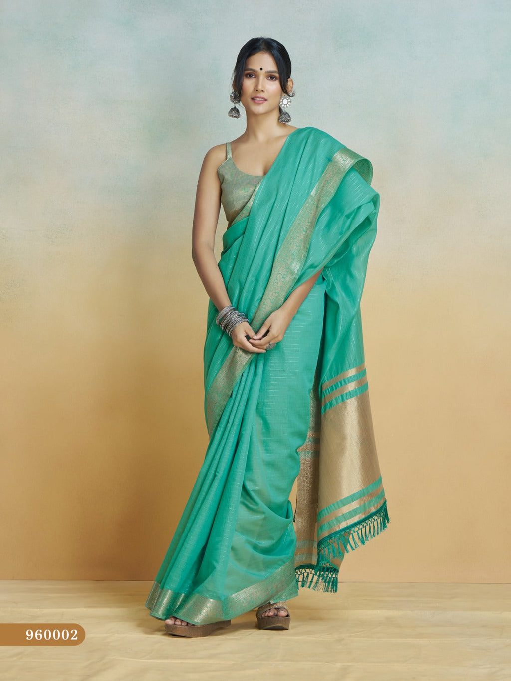 Anaita Mint Handloom Khadi Silk Zari Woven Work Saree With Blouse Piece