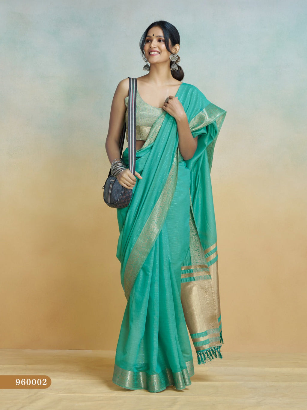 Anaita Mint Handloom Khadi Silk Zari Woven Work Saree With Blouse Piece