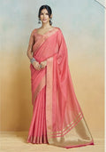 Anaita Red Handloom Khadi Silk Zari Woven Work Saree With Blouse Piece