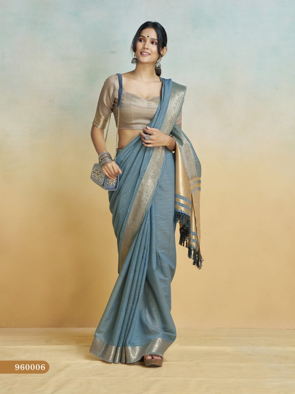 Anaita Blue Handloom Khadi Silk Zari Woven Work Saree With Blouse Piece