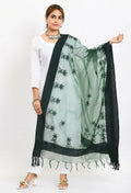 Mominos Fashion Moeza Women's Orgenza All Over Chikan Work Bottle Green Dupatta