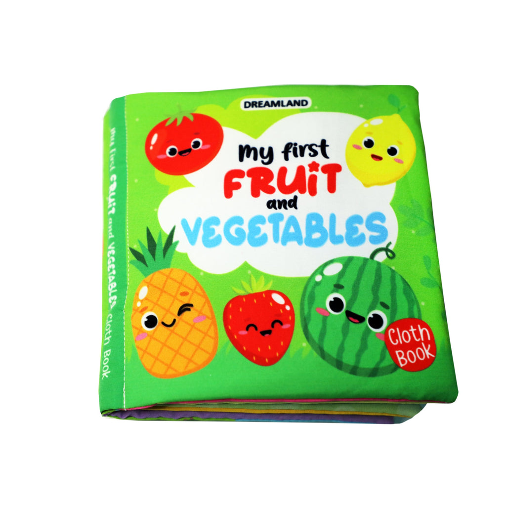 Dreamland Publications Baby My First Cloth Book Fruit and Vegetables with Squeaker and Crinkle Paper, Non-Toxic Early Educational Toy for Toddler, Infants