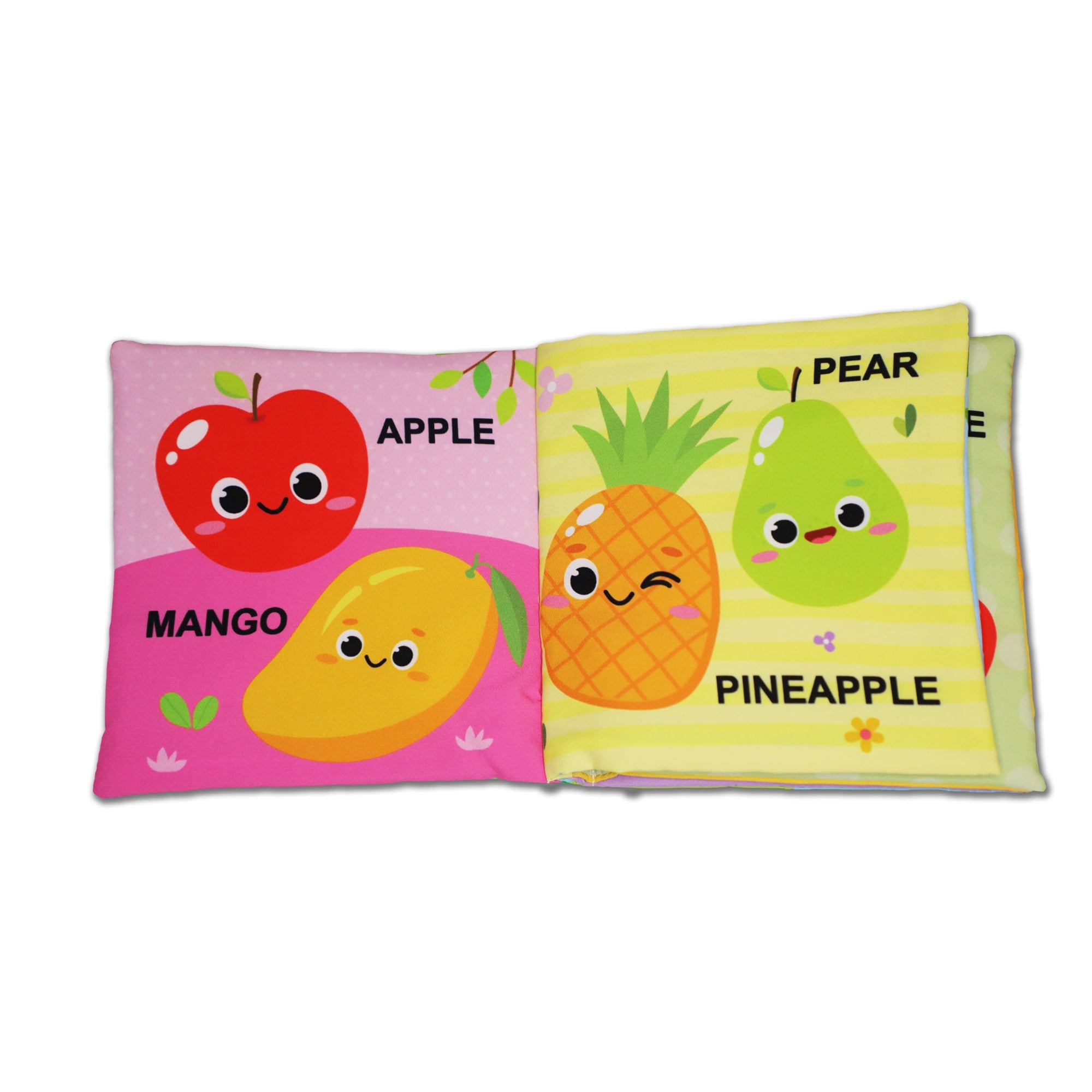 Dreamland Publications Baby My First Cloth Book Fruit and Vegetables with Squeaker and Crinkle Paper, Non-Toxic Early Educational Toy for Toddler, Infants