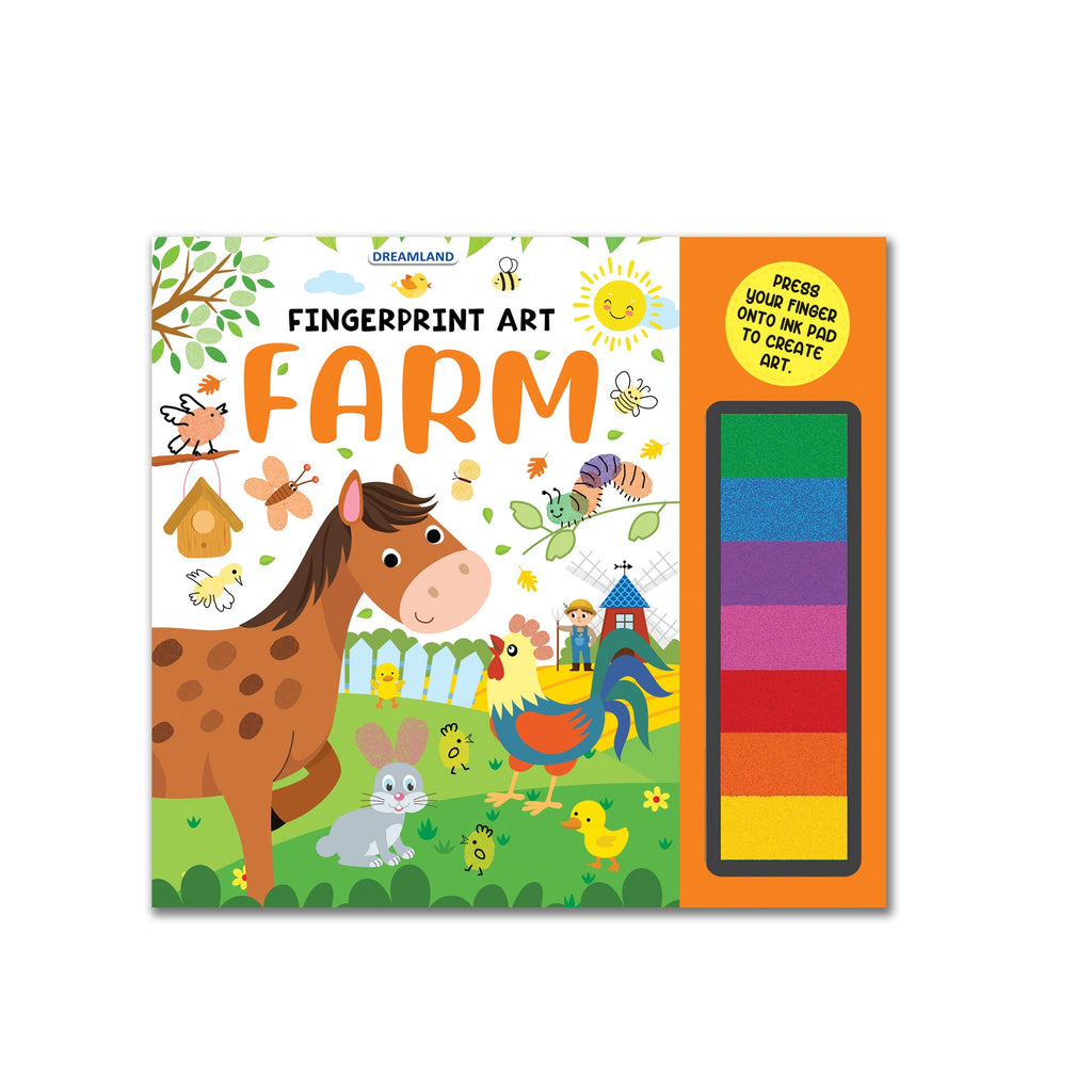 Dreamland Publications Fingerprint Art Activity Book for Children - Farm with Thumbprint Gadget
