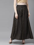 Juniper Women Black Rayon Printed Flared Palazzo