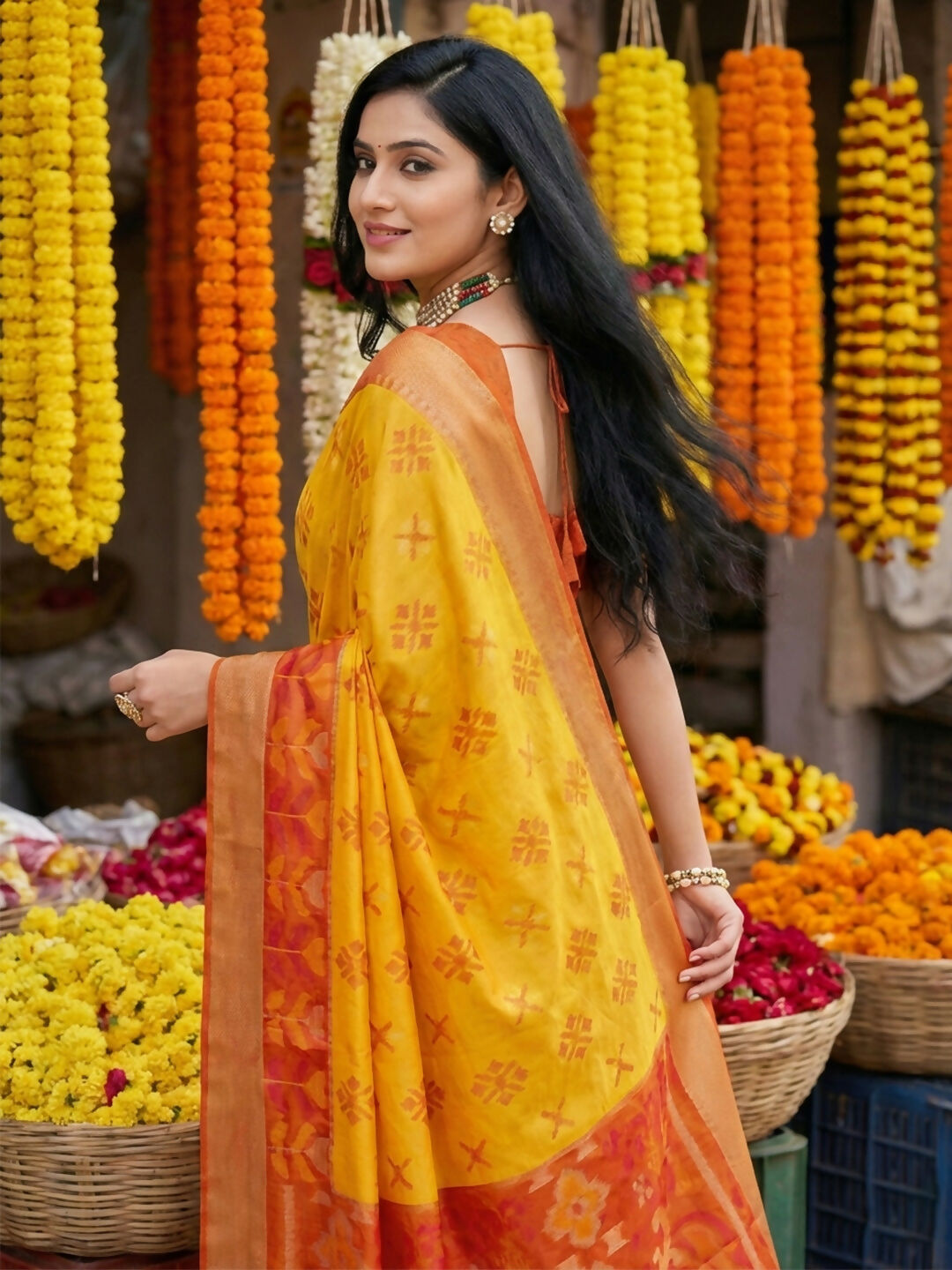 Shree Shyam Fashion Yellow Pochampally Silk Saree