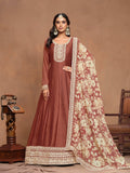 Anaita Coffee Embroidered Art Silk Anarkali Suit