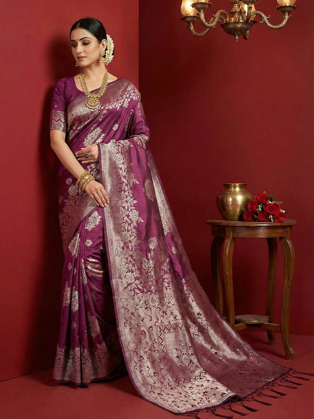 Shree Shyam Fashion Purple Silk Blend Saree