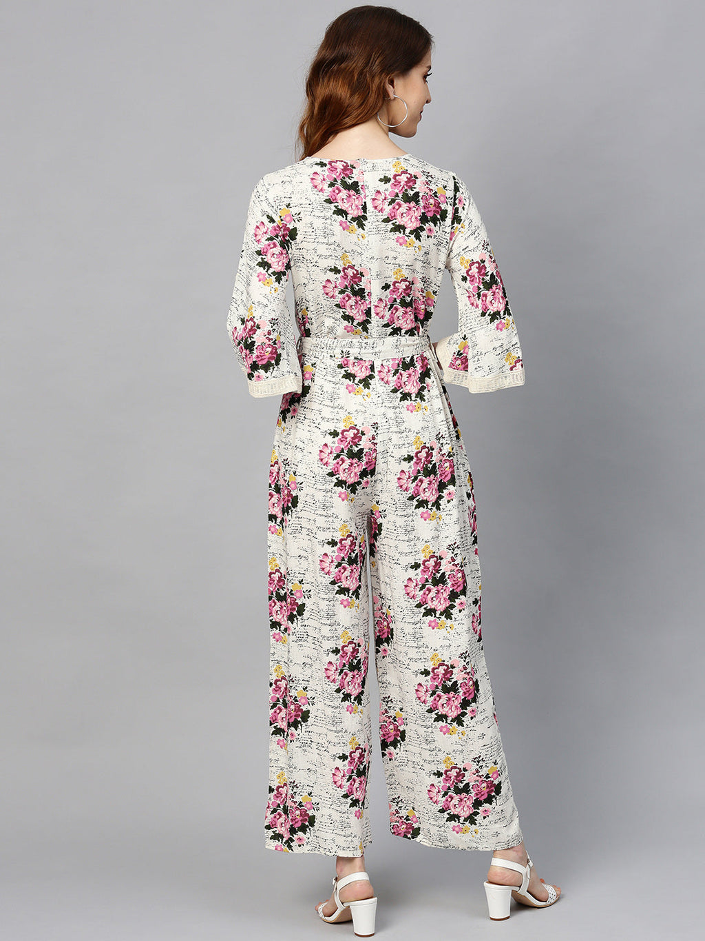 Juniper Women Offwhite Rayon Slub Printed Regular Jumpsuit