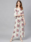 Juniper Women Offwhite Rayon Slub Printed Regular Jumpsuit