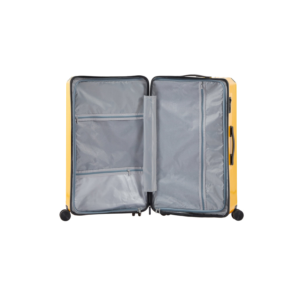 Luggage Set 4 pcs (20"/24"/29"/Travel Bag), PC+ABS Durable Lightweight Luggage with Collapsible Cup Holder TSA Lock, Yellow