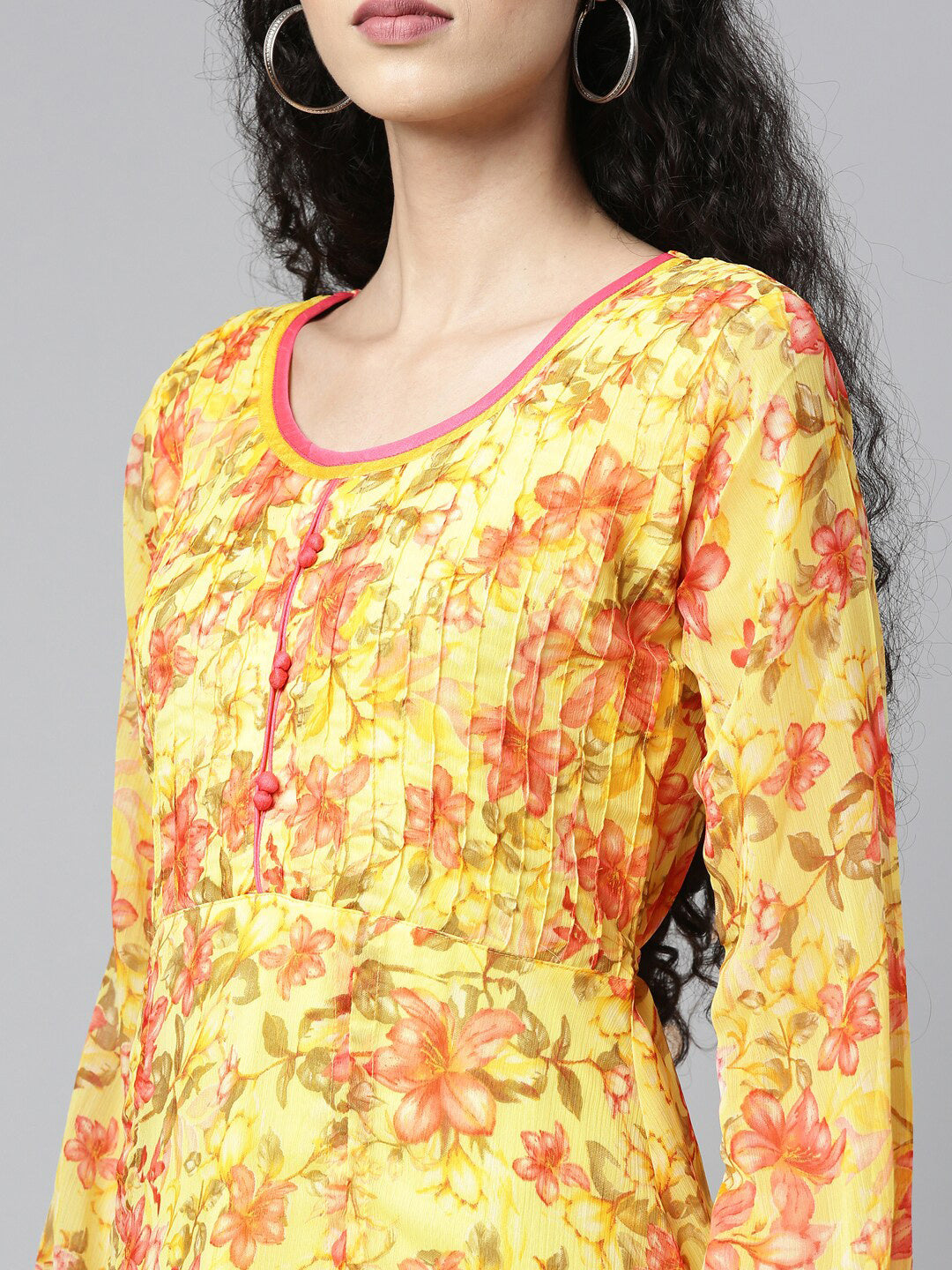 Souchii Floral Chiffon A-Line Midi Dress
