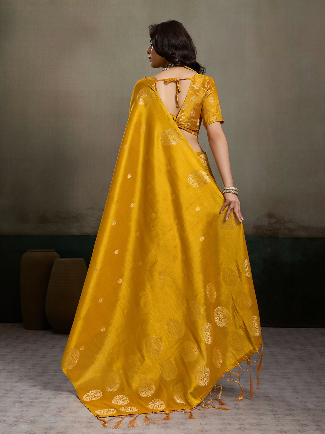 Shree Shyam Fashion Mustard Yellow Tissue Silk Saree
