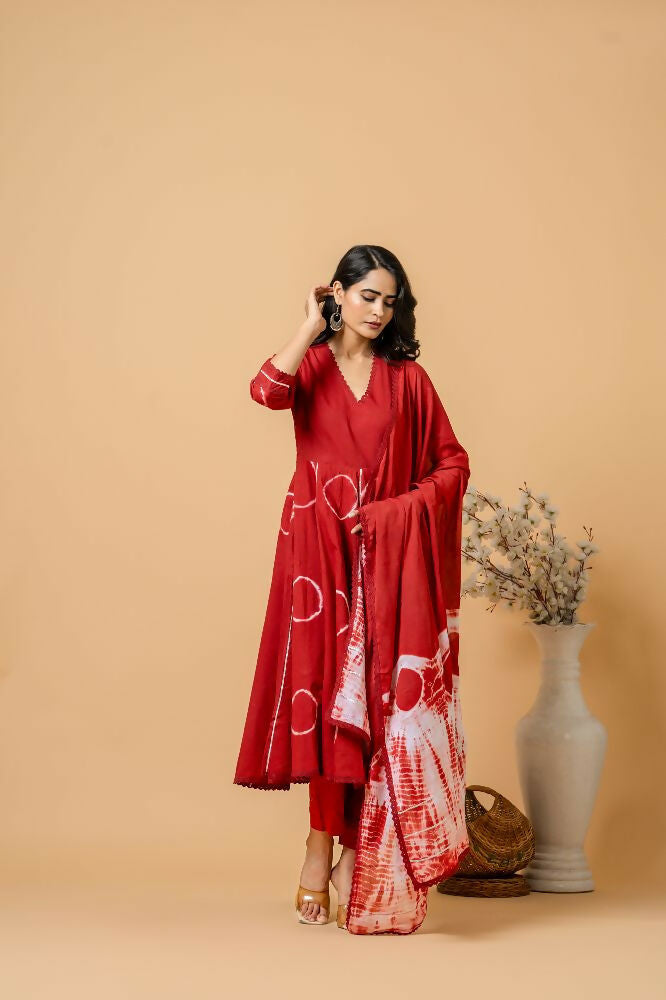 Joban Fashion Red Tie & Dye Cotton Suit Set