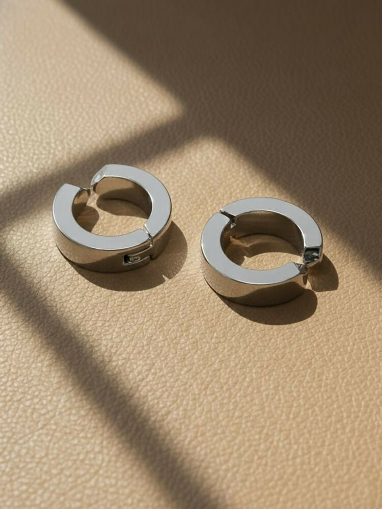 NVR Men's Silver Plated Hoop Earrings