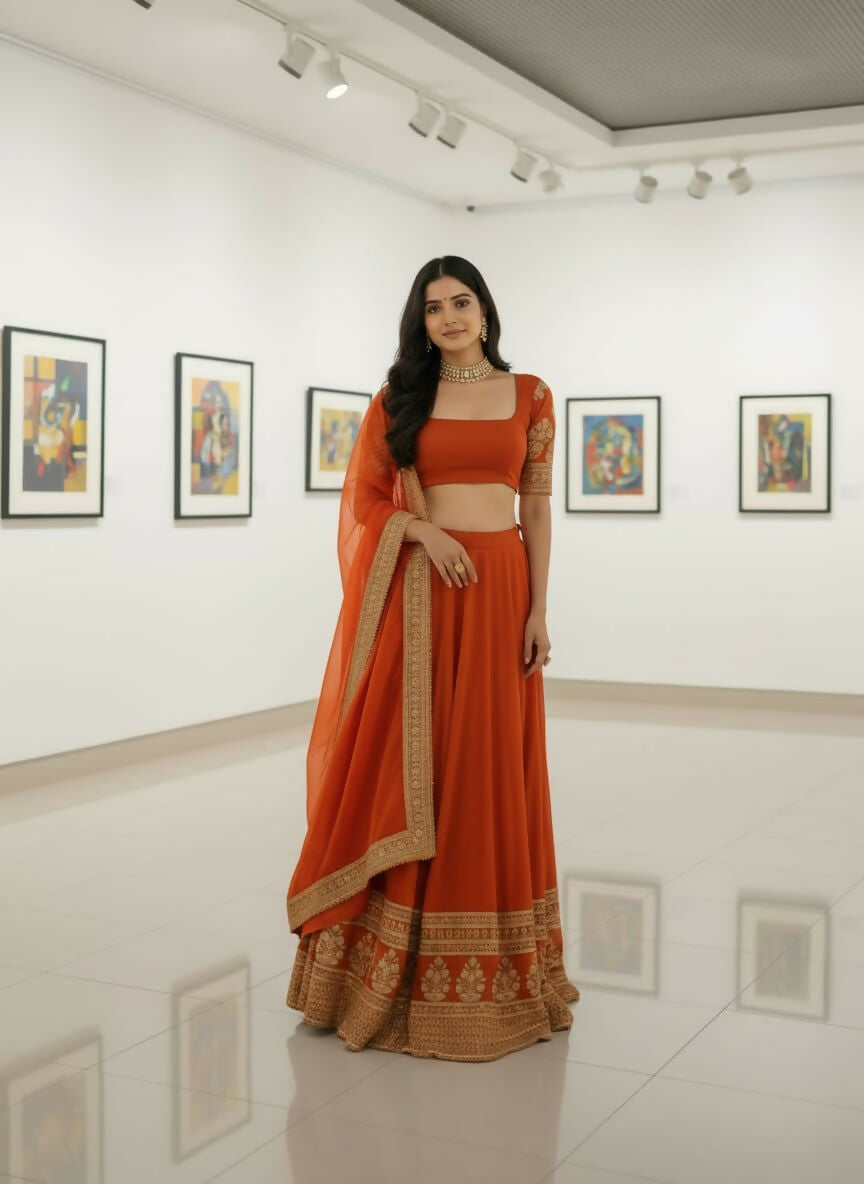 Lehenga Mart Designer Indian Wedding Lehenga Choli-Rusty Orange