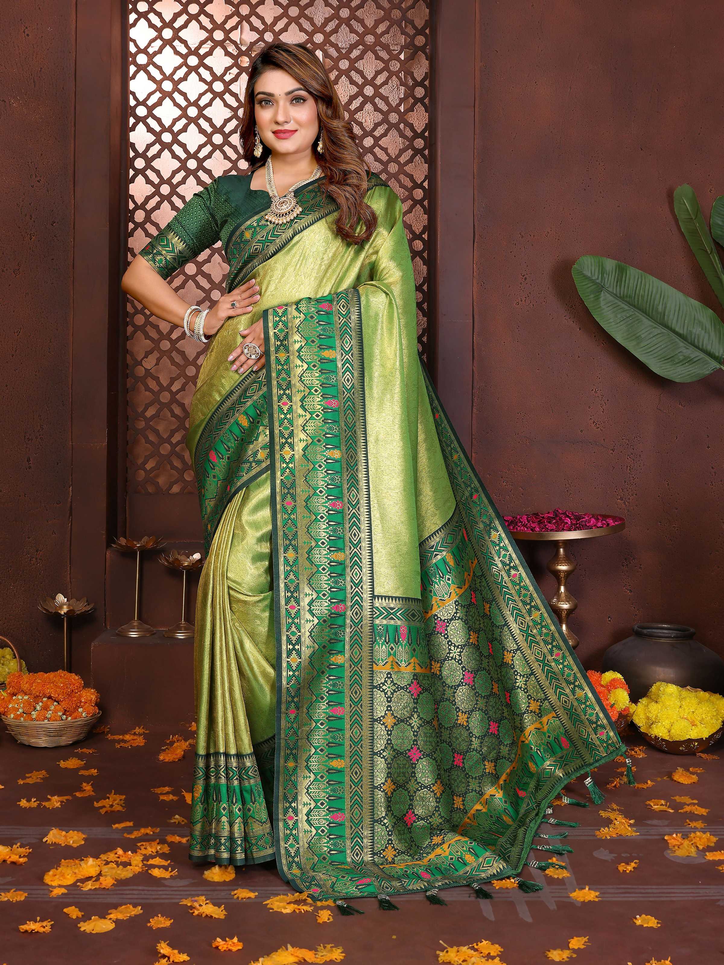 Aastha Fashion Pista Tissue Silk Weaving Saree