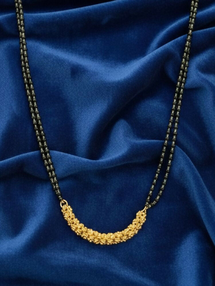 NVR Women Gold Plated Black Beaded Mangalsutra