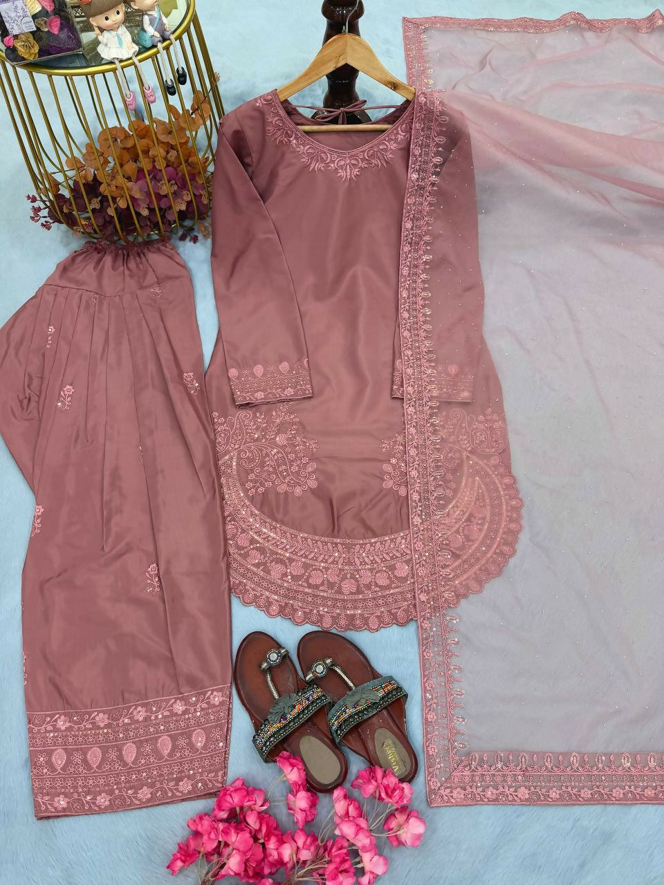 Teeya Creation Peach Color Natural Creap Silk Designer Fancy Party Wear Salwar Suit