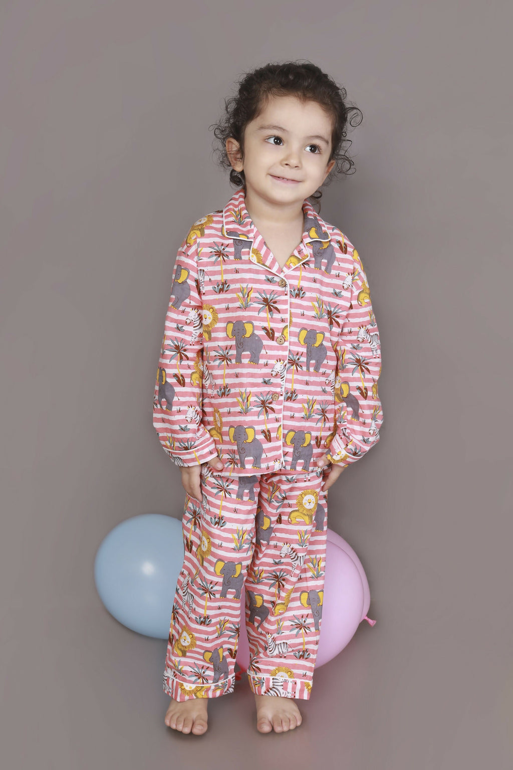 Breathables Kids Cotton Night Suit – Red & White Jungle Stripe Shirt & Pyjama Co-Ord Set For Boys & Girls