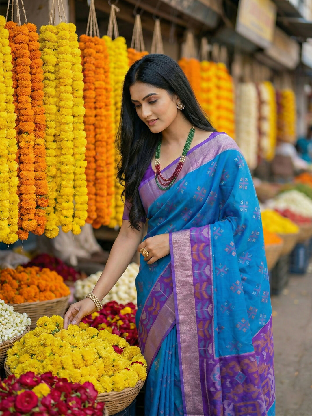 Shree Shyam Fashion Blue Pochampally Silk Saree