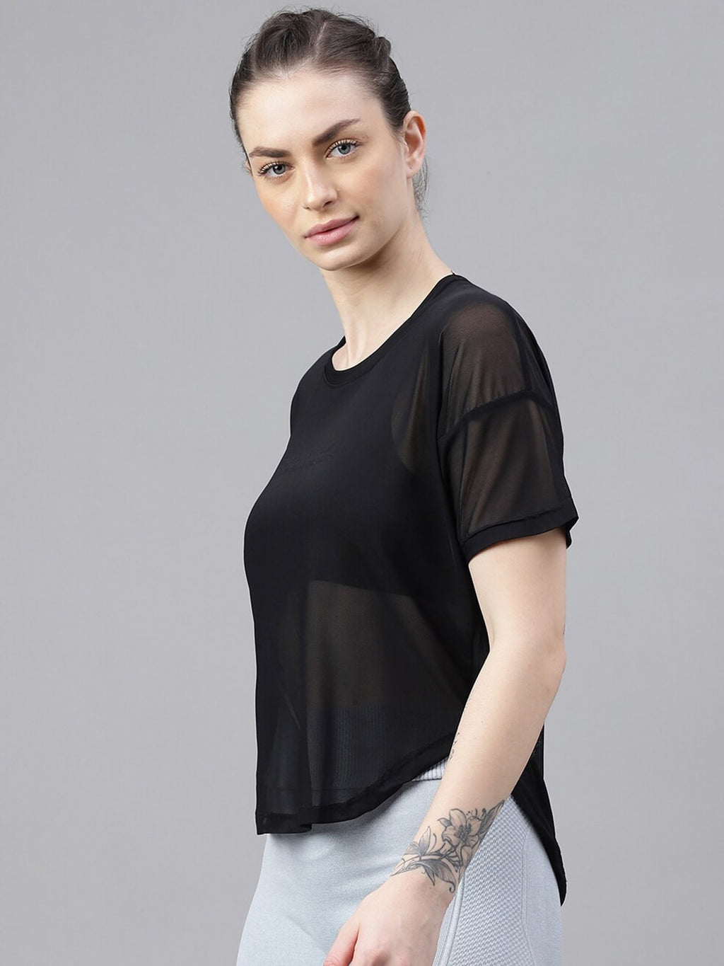 MKH Relaxed Fit Typography Printed Drop-Shoulder Sleeves Dri-FIT Sheer Training T-shirt