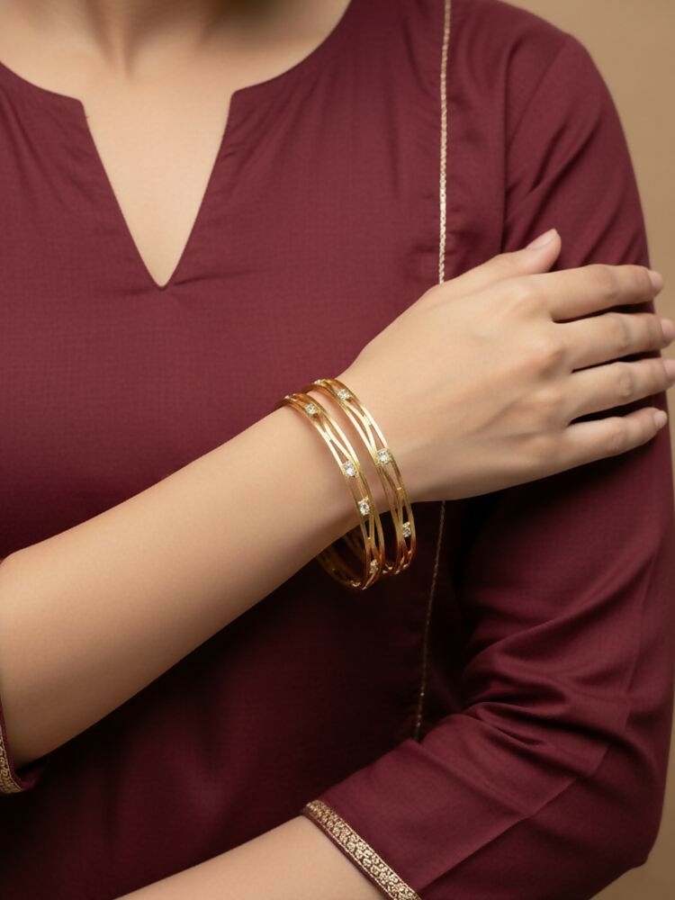 NVR Women Set of 2 Gold Plated CZ Stone Bangle
