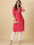 HERE&NOW Red & White Bandhani Printed Thread Work Kurta