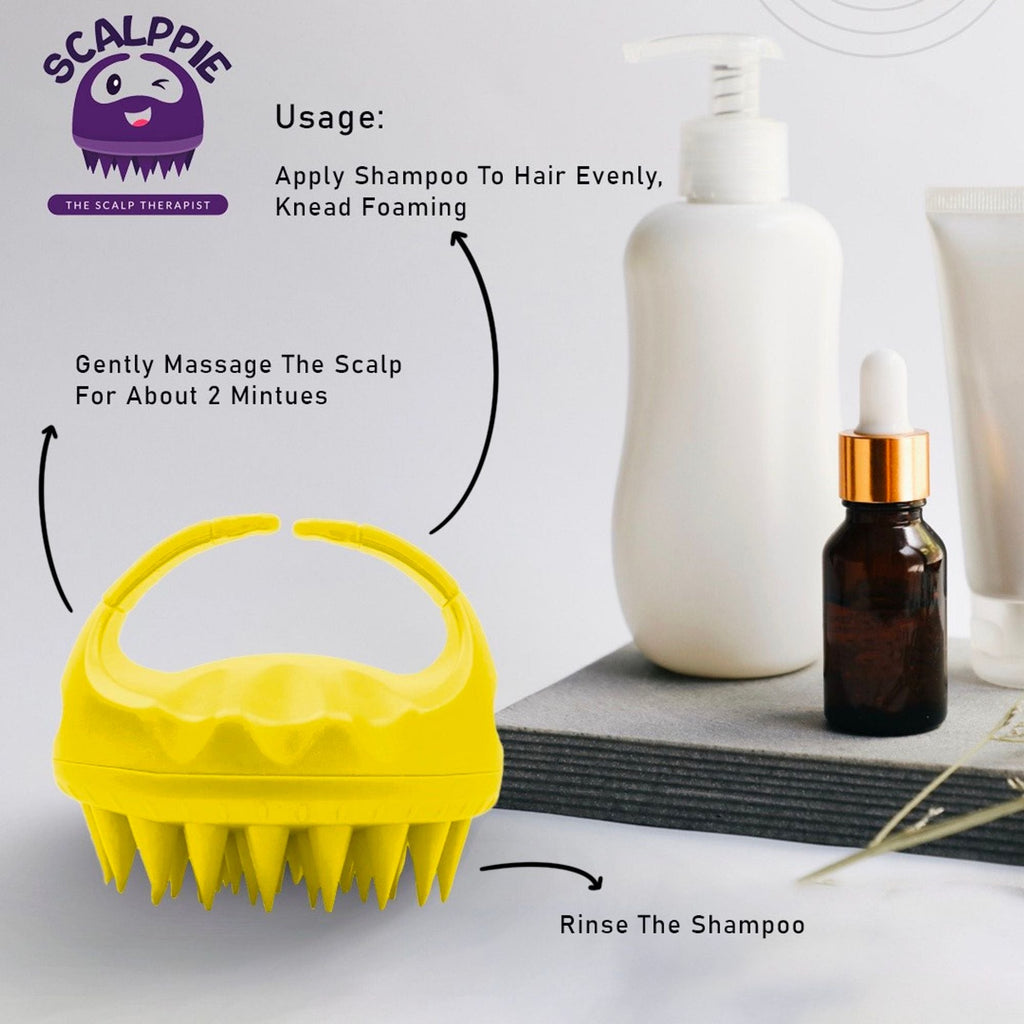 Scalppie Silicon Hair Scalp Massager & Shampoo Brush Scrub For Hair Growth & Anti Dandruff - Yellow