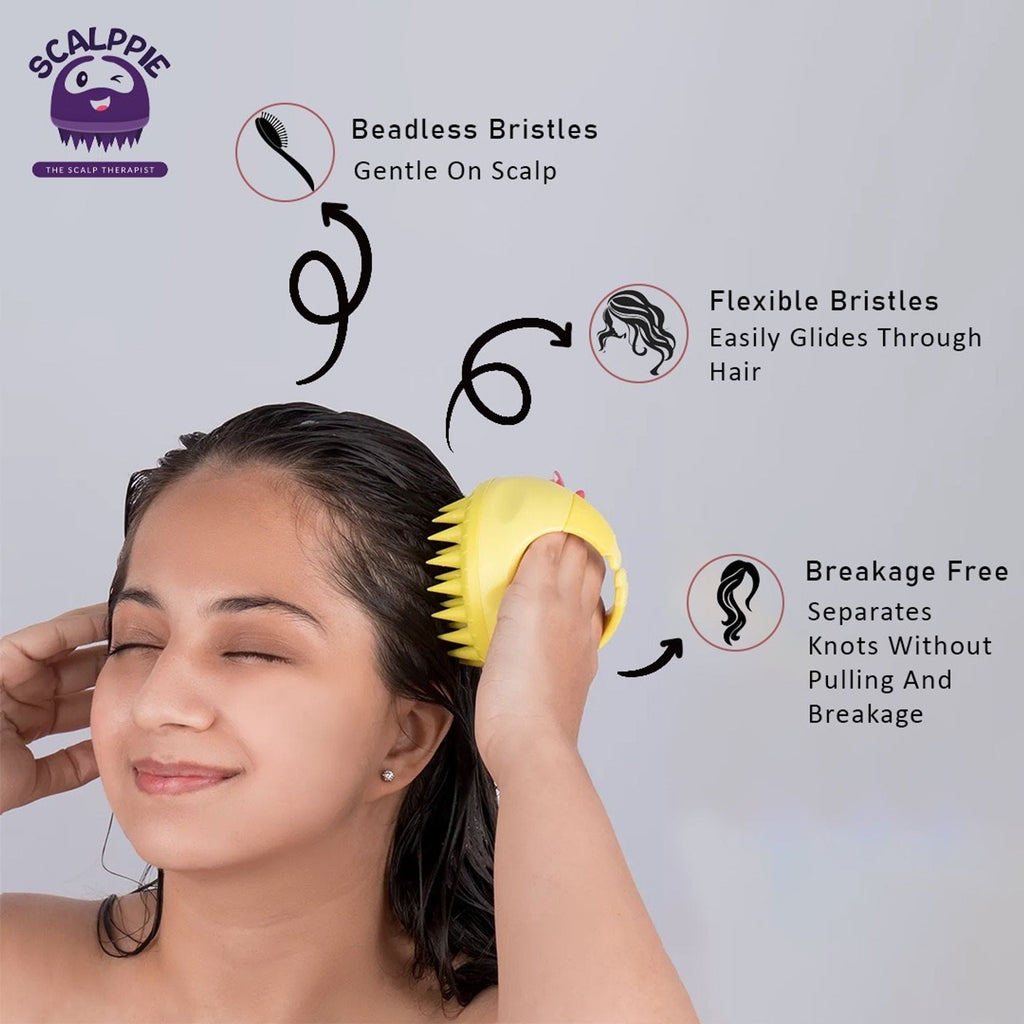 Scalppie Silicon Hair Scalp Massager & Shampoo Brush Scrub For Hair Growth & Anti Dandruff - Yellow