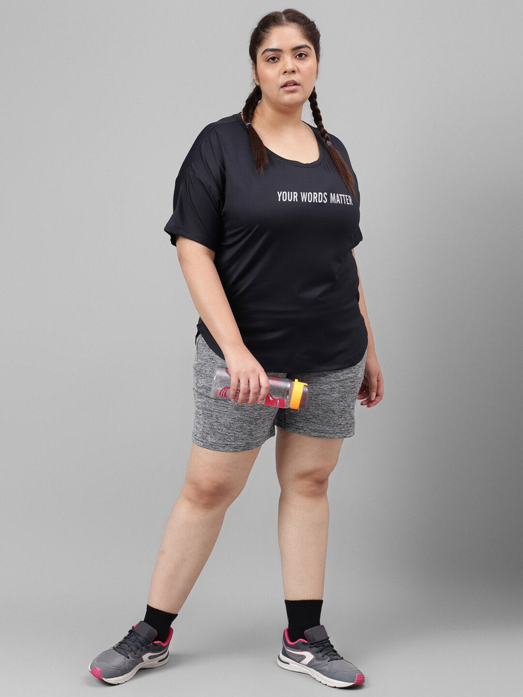 MKH Plus Size Typography Printed Dri-FIT Relaxed Fit Drop-Shoulder Sleeves Gym T-shirt