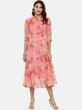 Souchii Women Pink Floral Printed A-Line Dress