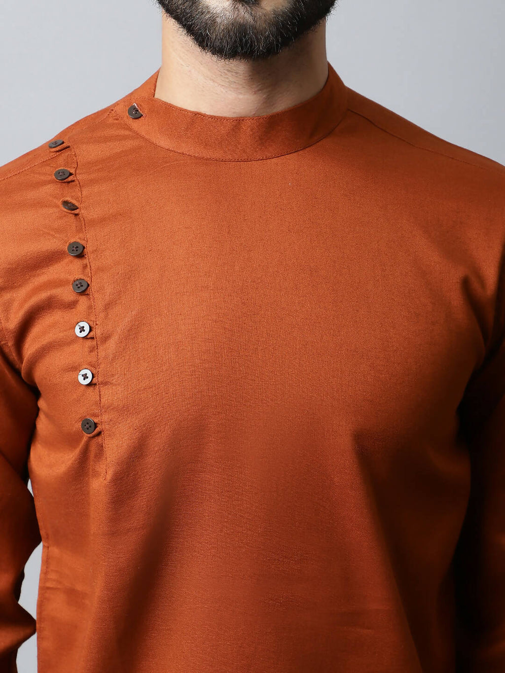 Even Apparels Brown Color Linen Pure Cotton Men's Kurta With Side Placket (SLD1137)