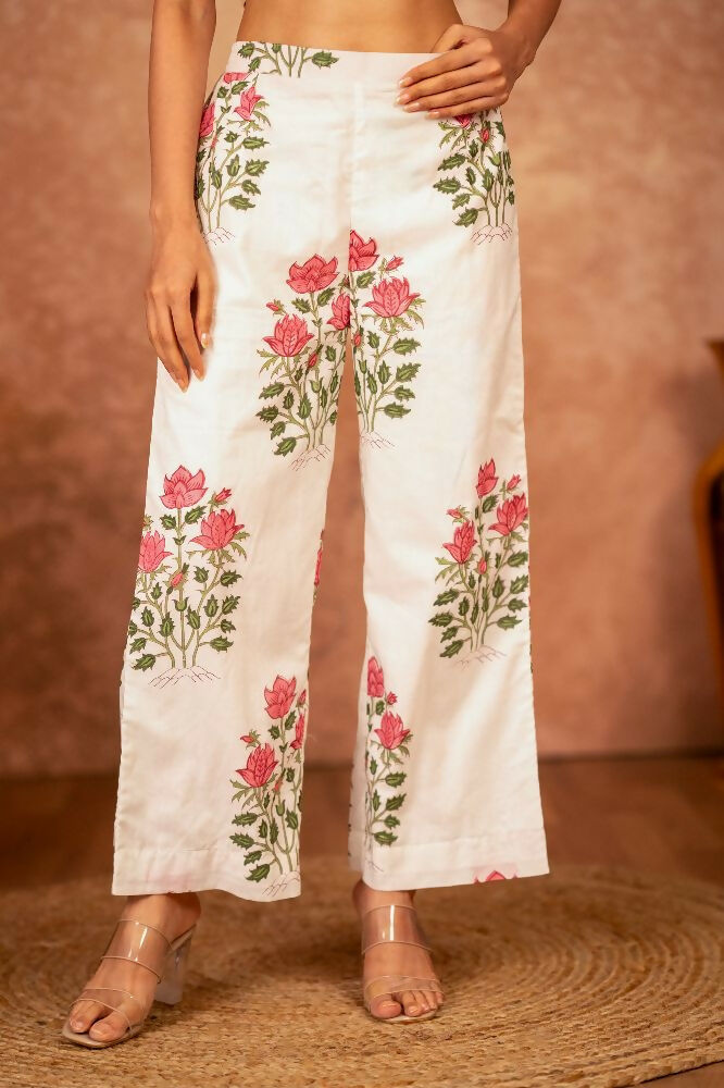 Joban Fashion Off White Red Hand Block Printed Cotton Suit Set