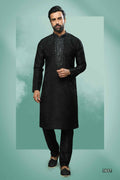 Raivat Ethnic Art Silk Mirror Embroidery Work Kurta Pajama In Black Colour