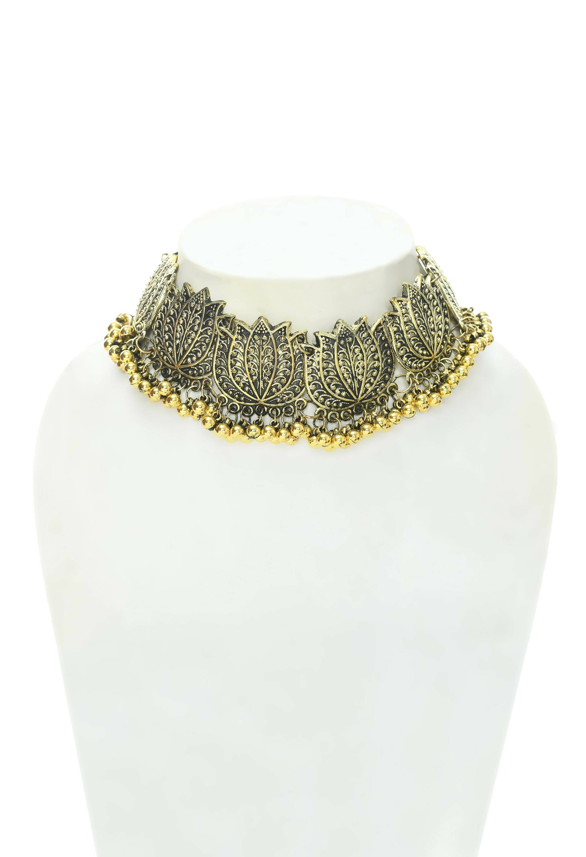 Mominos Fashion Johar Kamal Gold-Polished Brass Finish Lotus Design Choker For Women