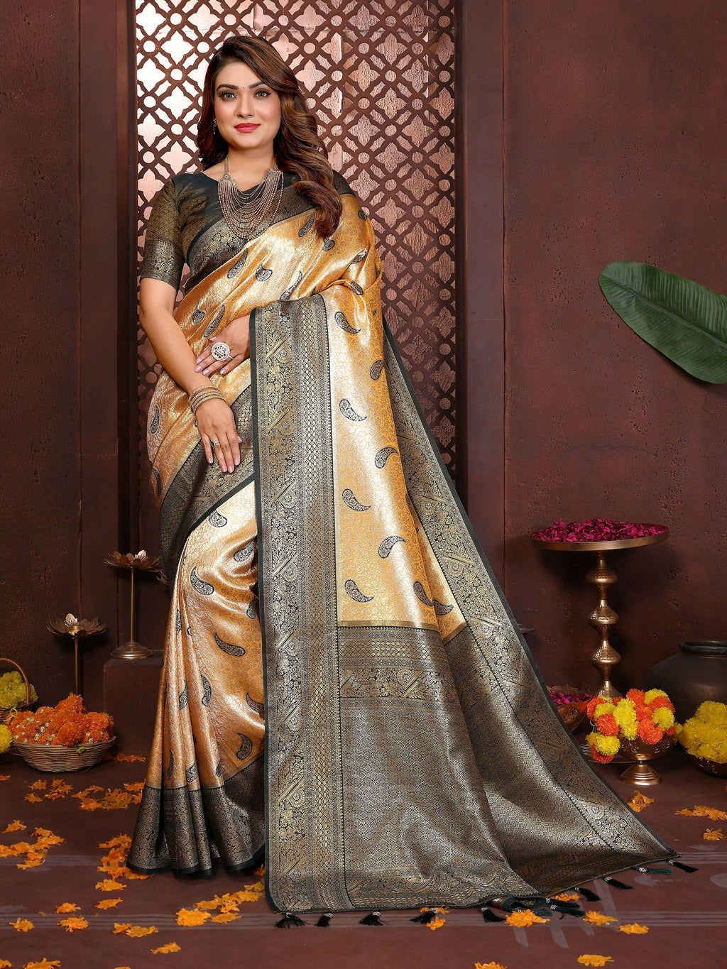 Aastha Fashion Mustard Tissue Silk Weaving Saree
