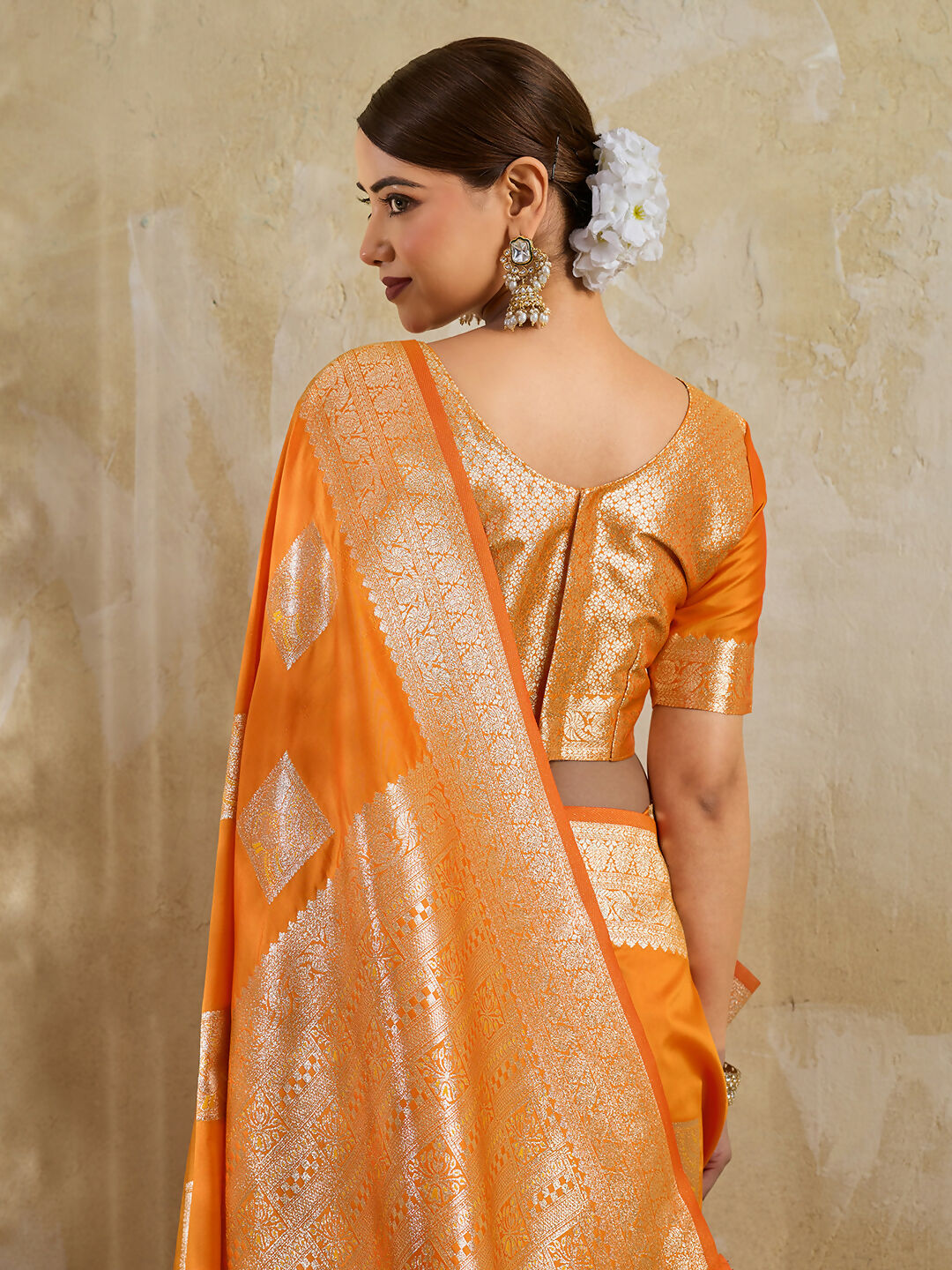 Shree Shyam Fashion Orange Silk Blend Saree