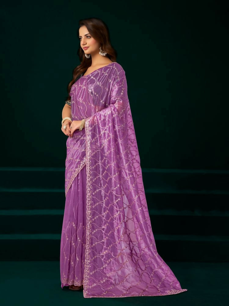 Joban Fashion Lavender Net Party Wear Sarees