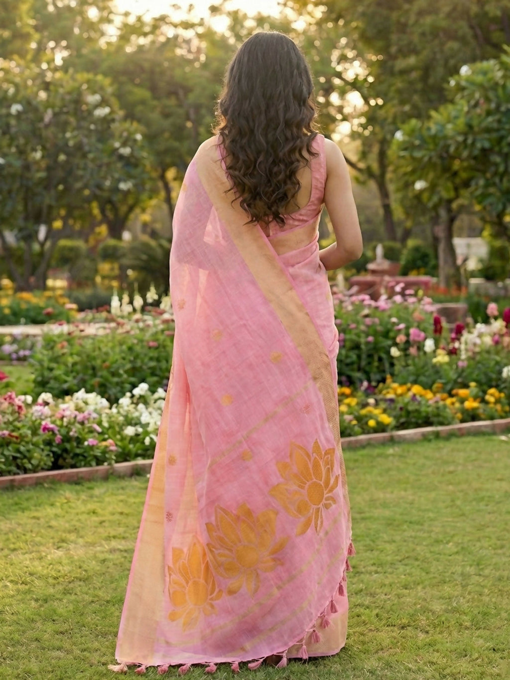 Shree Shyam Fashion Pink Linen Cotton Saree