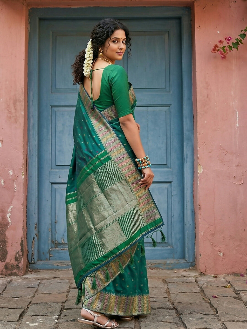 Shree Shyam Fashion Dark Green Silk Blend Saree