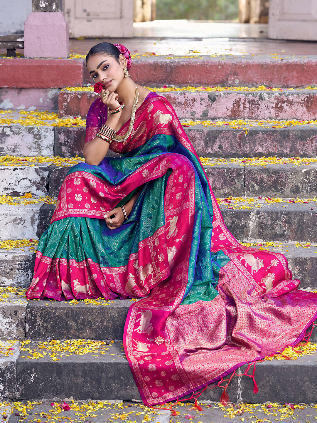 Shree Shyam Fashion Teal Soft Silk Saree
