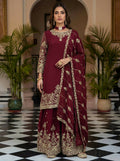 Joban Fashion Maroon Silk Embroidered Sharara Set