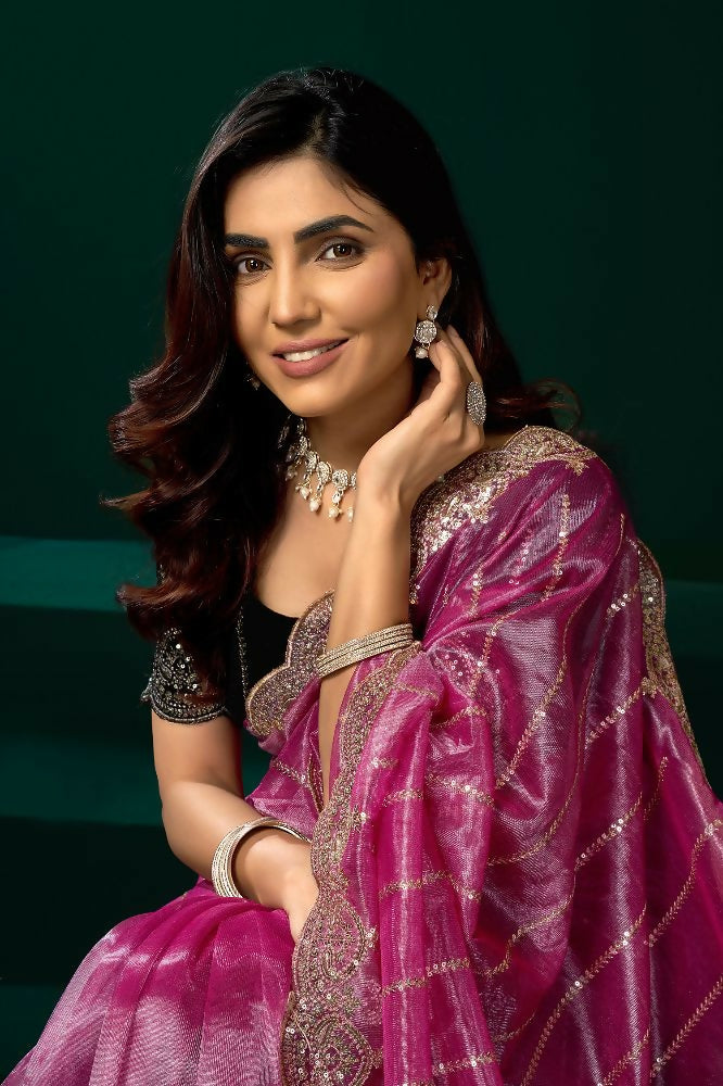 Joban Fashion Pink Net Party Wear Sarees